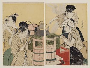 Kitchen Scene by Kitagawa Utamaro I