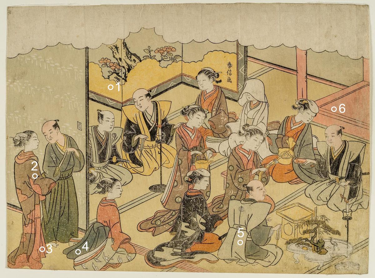 Harunobu, The Sake Cup, sheet 4 of the series Marriage in Brocade
